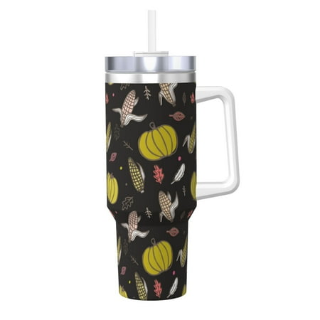 

Salouo yellow Pumpkin Corn for 40oz Water Bottle with Handle & Flip Straw - Stainless Steel Vacuum Insulated Tumbler-Reusable Travel Coffee Mug- Gifts for Women & Men