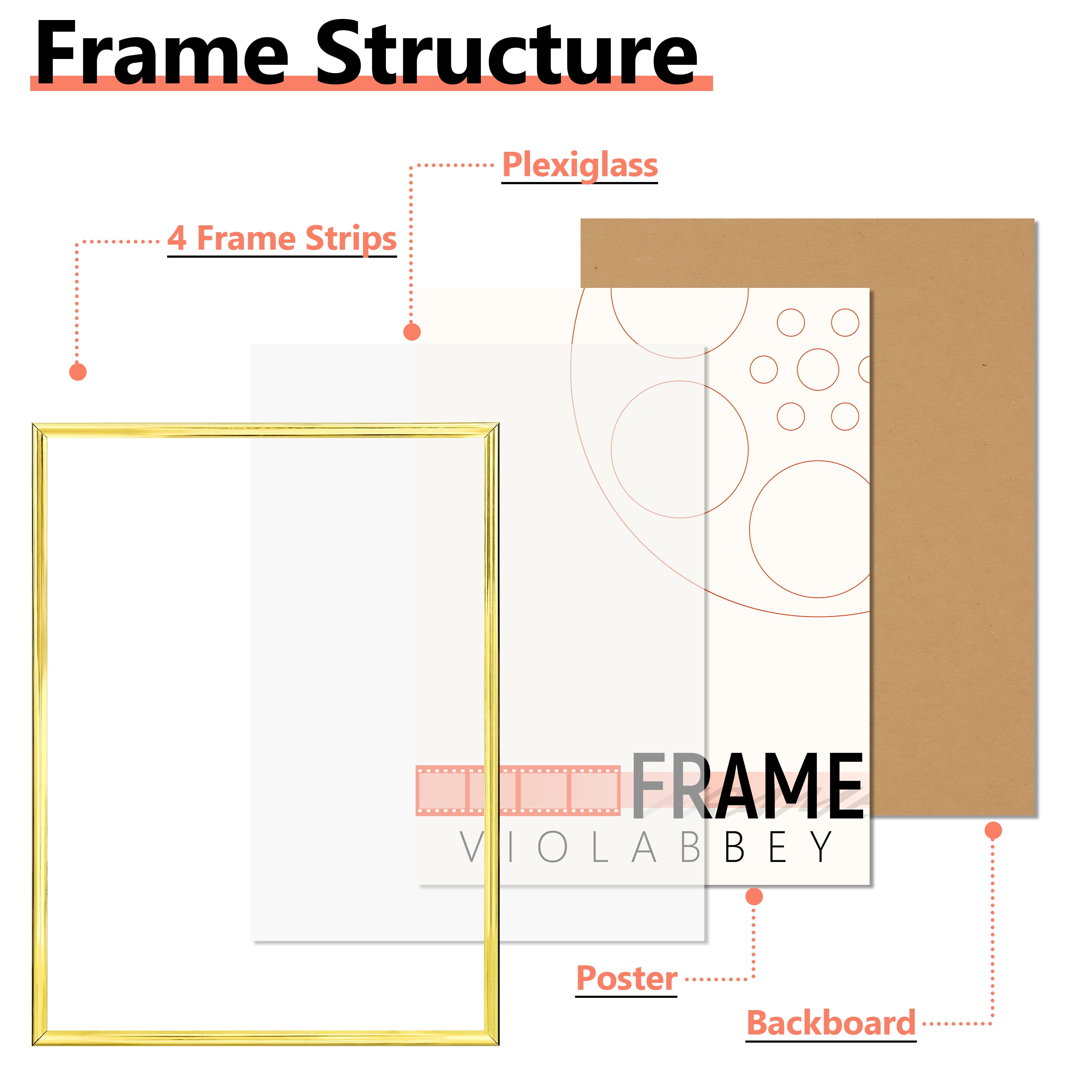 VIOLABBEY 16x24 Poster Frame Set of 5, 16x24 Frame Gold for Wall Mounting Vertically or Horizontally, Gallery Wall Picture Frame