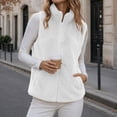 thumbnail image 2 of Nfurl Women's Fleece Vests with Pockets Warm Sleeveless Vest Jacket Trendy Fall Winter Stand Collar Outerwear Vests White,XL, 2 of 7