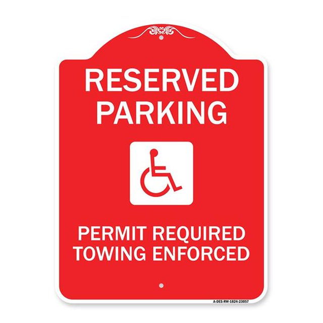SignMission A-DES-RW-1824-23057 Panneau Série Designer 18 x 24 Po - Permis de Stationnement Réservé Requis Remorquage Forcé avec Graphique, Rouge & Blanc