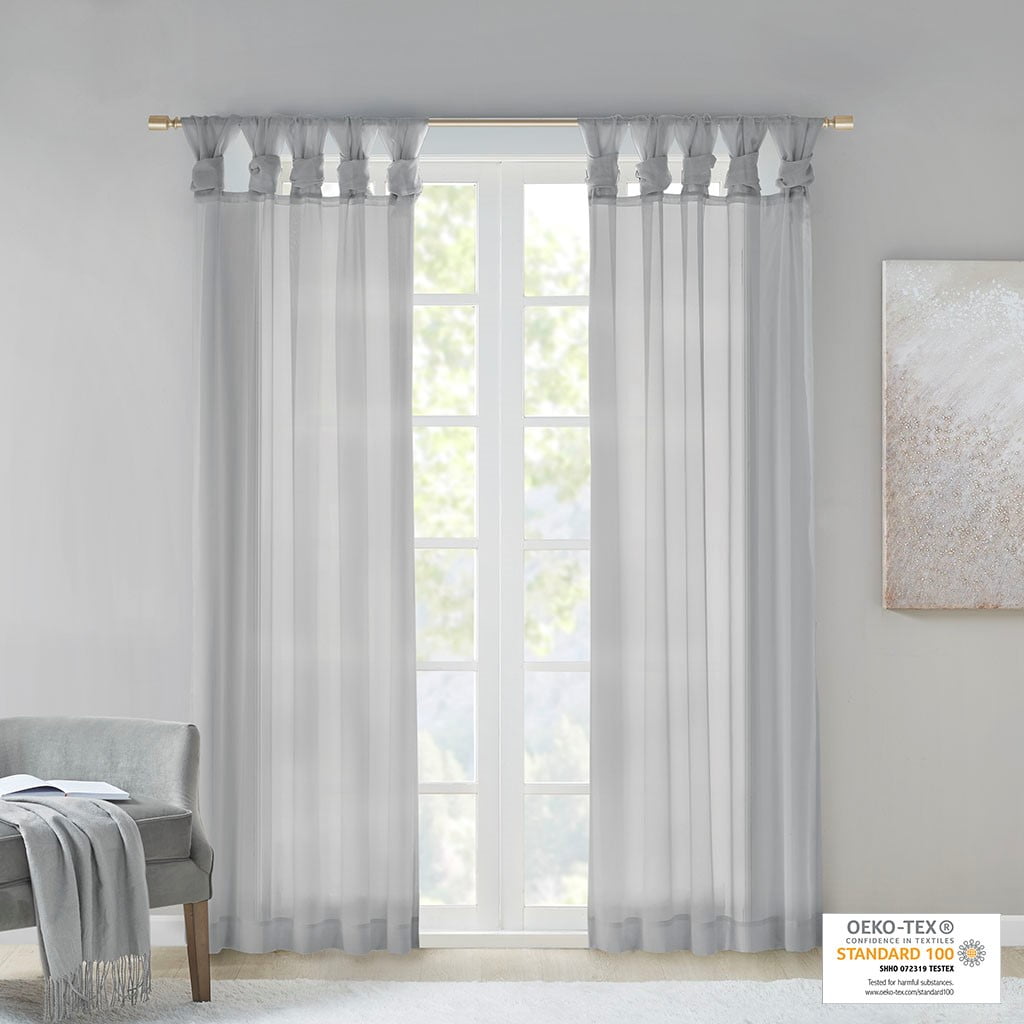 MAYEERTY Polyester Twisted Tab Voile Sheer Top Window Curtain Pair Living Room