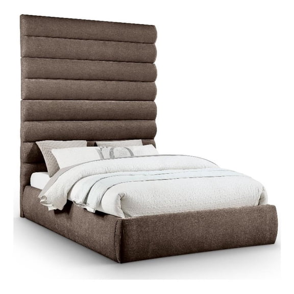 Meridian Furniture Adam Brown Chenille Fabric Queen Bed