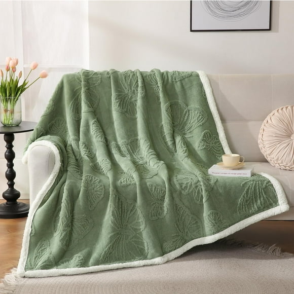 Gracelife Sherpa Throw Blanket for Couch, Cozy Blanket for Bed, 60"*80" Warm Soft Fuzzy Blankets, Fleece Thick Big Blanket for Winter, Sage Green