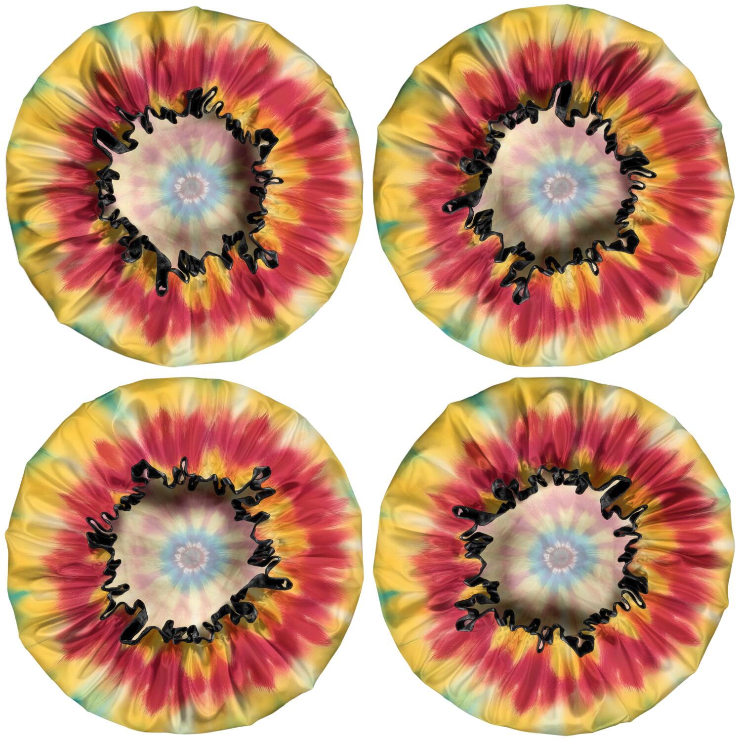 Shower Caps,Rainbow Tie Dye Mandala Pattern Waterproof Shower Cap for Women 4 Pieces,Double Reusable Hair Cover for Shower PEVA Elastic Stretch Hem