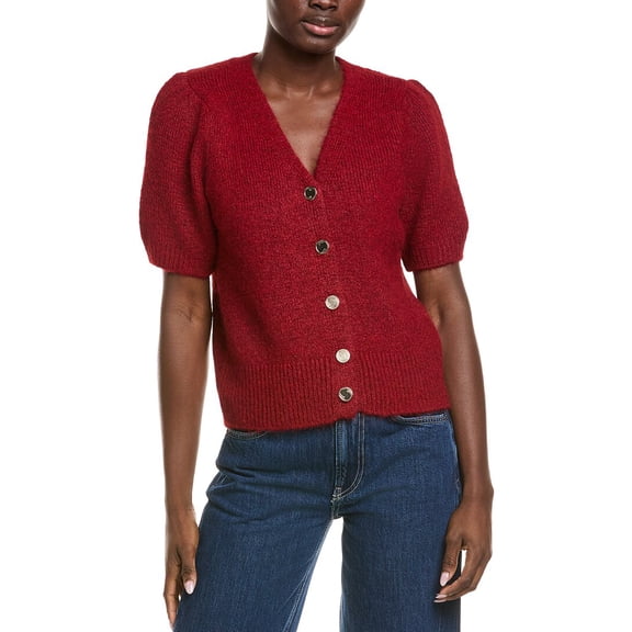 CeCe womens Hairy Wool-Blend Cardigan Sweater, s, Red