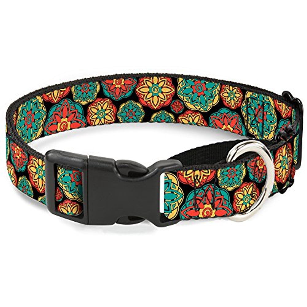 buckle-down mgc-w32881-l boho mandala black yellow with turquoise orange martingale dog collar
