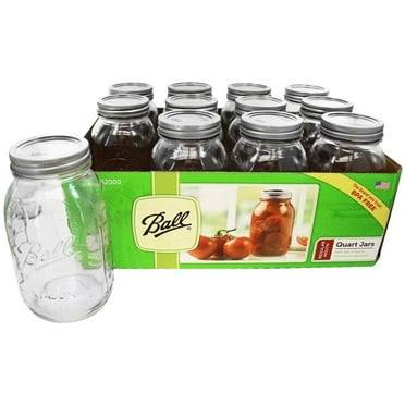 Ball Mason Regular Mouth Quart Jars with Lids and Bands, Set of 12