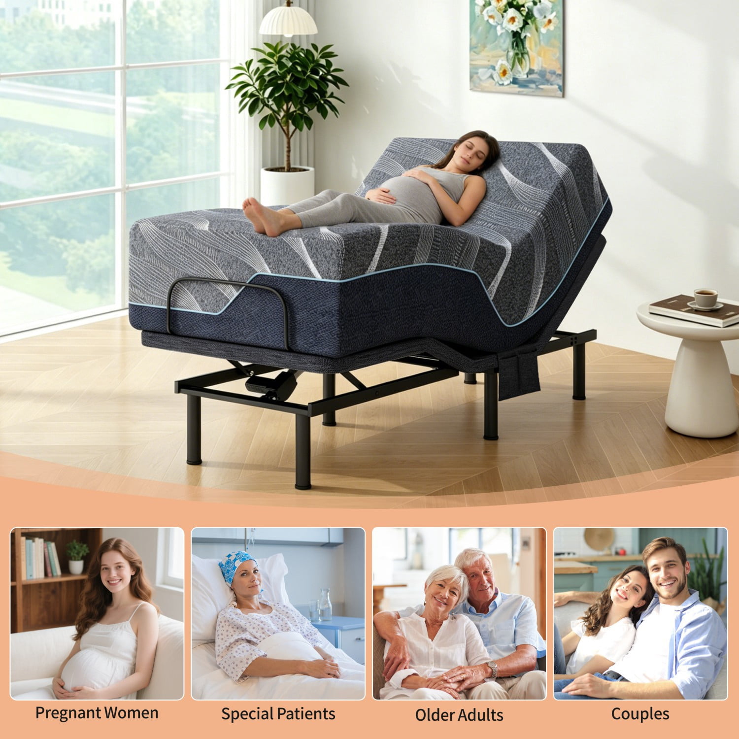 Twin XL Adjustable Bed Frame with Mattress – 14 Inch Grey Gel Memory Foam Mattress in Box, Electric Base with LED Light, USB Ports, Wireless Remote, Zero Gravity, Anti-Snore