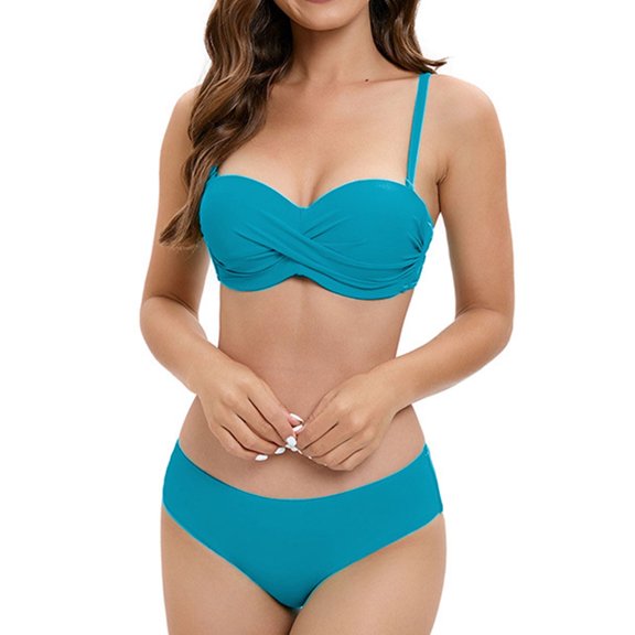 OSFVNOXV Sexy Bikini Sets for Women Cute Bikini Top Seamless Push Up Wire-Free Halter Bra and Swimwear Bottom Beachwear Swimwear