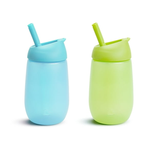 Vaso para sorber para niños pequeños Munchkin® Simple Clean™ con pajita fácil de limpiar, 10 onzas, paquete de 2, azul/verde