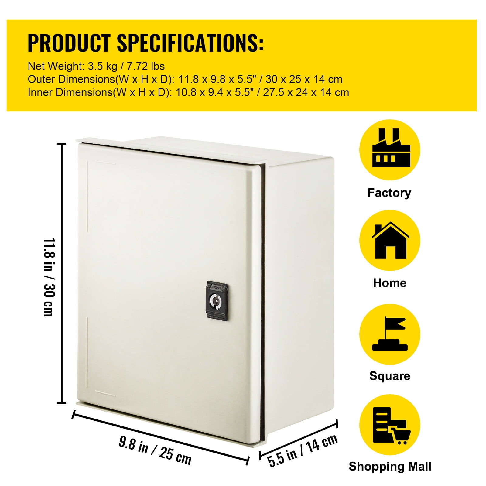 KFFKFF NEMA Metal Housing, 12x10x6'' NEMA 4X Fiberglass Electrical Box, IP66 Resistant to Water & Dust, Appropriate for Exterior & Interior Use, Comes with Installation Plate (30x25x14 cm)