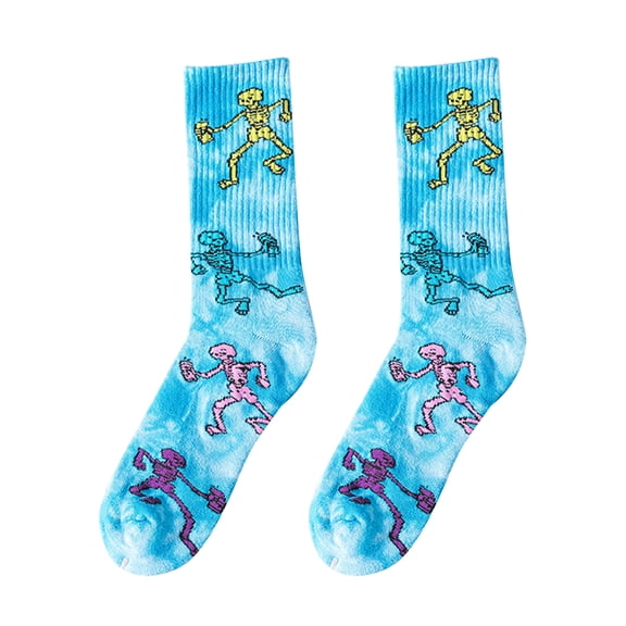 Women Men Socks, Fashion Street Style Tie-Dyed Breathable Sweat Absorbing Elastic Soft Cotton Middle Tube Crew Socks for Skateboard Daily Wear Sports