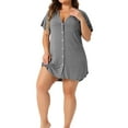 thumbnail image 3 of Agnes Orinda Women's Plus Size Sleepshirt Short Sleeve Soft Pajamas Dress V Neck Button Down Nightgown 2X Gray, 3 of 7