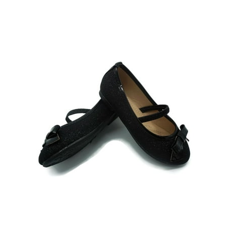 Pipiolo Little Girls Black Glitter Elastic Strap Mary Jane Shoes
