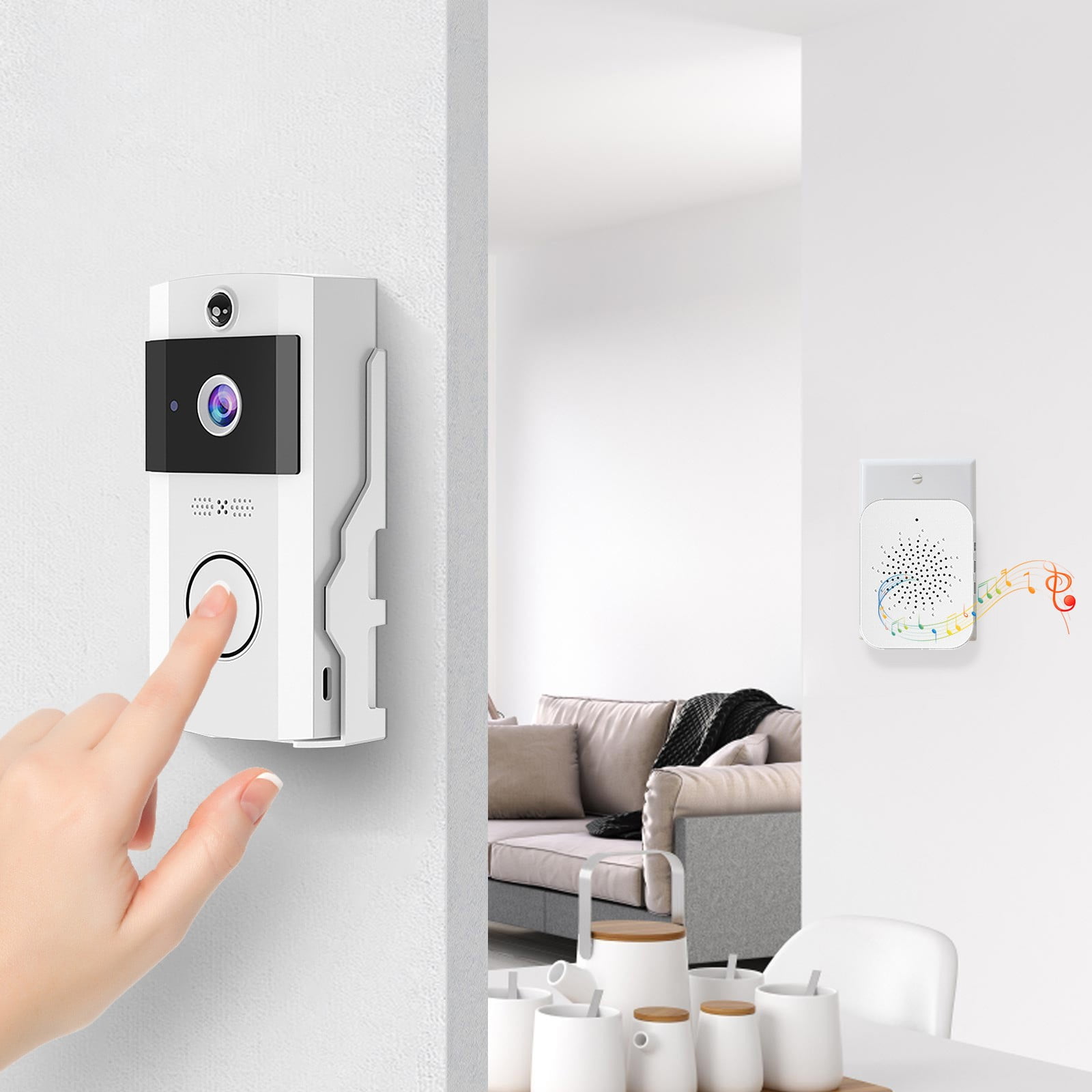 Solar Powered Wireless Doorbell with Camera 1080p HD Video Motion Detection Night Vision,Front Door Camera 2 Way Audio Weatherproof Smart Home Security No Wiring Needed