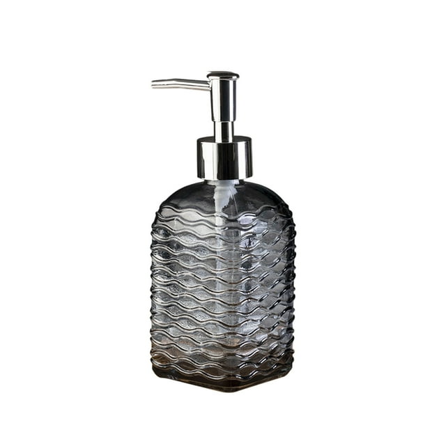 Dispensador de jabón de vidrio con diseño ondulado, capacidad de 350 ml, para jabón de manos, champú, gel de ducha, bomba de presión, contenedor rellenable, para baño y cocina.
