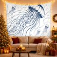 thumbnail image 3 of Jellyfish Illustration with Bubbles in Ocean Currents, Calming Illustration for Ocean Lovers, Marine Life Wall Decor, Housewarming Gift, Tapestry Wall Hanging for Bedroom and Living Room, 3 of 7