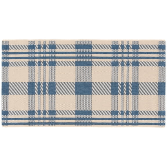 SAFAVIEH Courtyard Benjamin Plaid Indoor/Outdoor Area Rug, Beige/Blue, 4' x 5'7"
