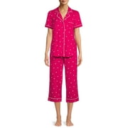 Secret Treasures Women's and Women's Plus Traditional Short Sleeve Knit Notch Collar Top and Pants, 2-Piece Pajama Set
