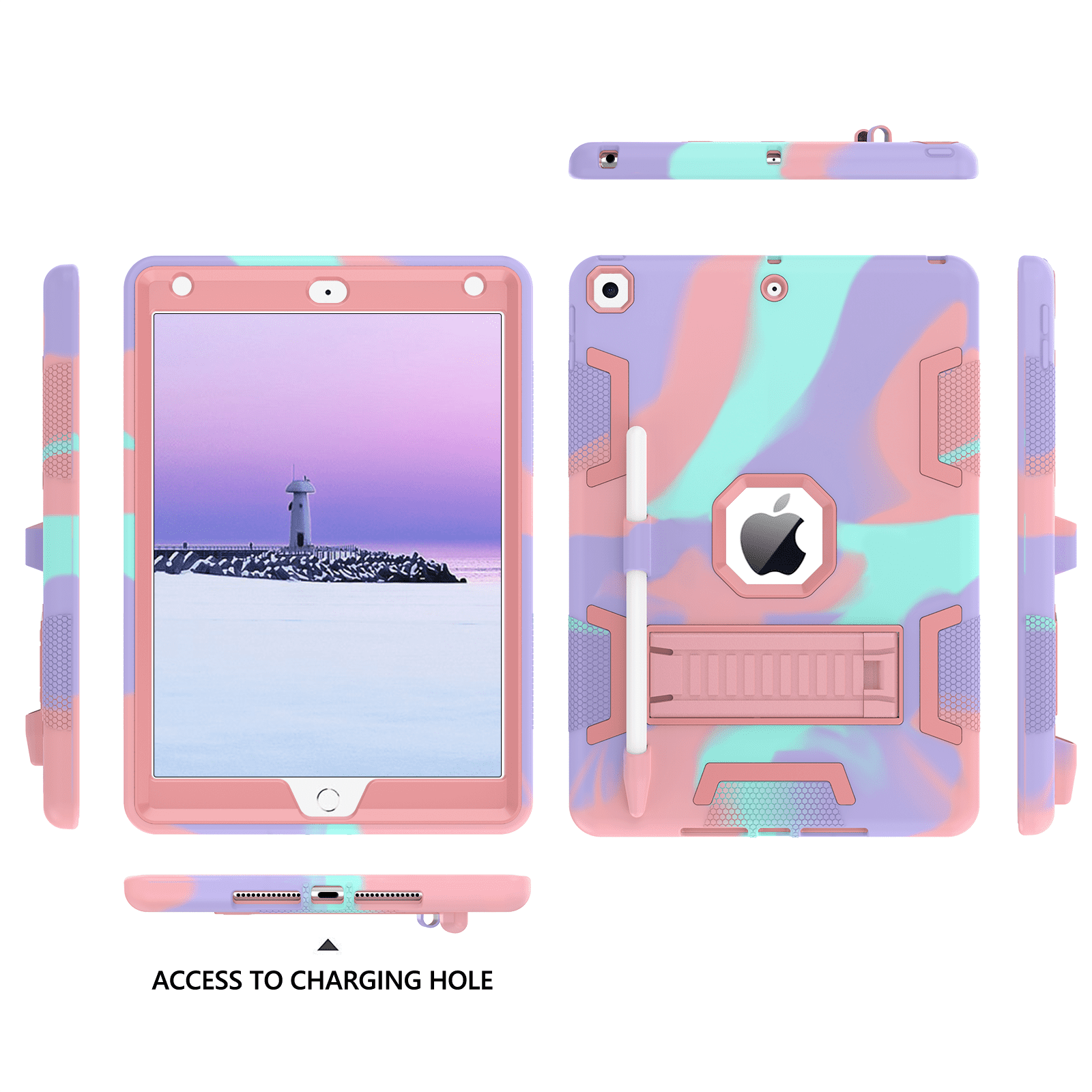 BENTOBEN iPad 9/8/7th Generation Case, iPad 10.2 2021/2020/2019 Case with Pencil Holder, Camo/Pink