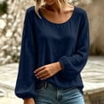 thumbnail image 3 of cocolona Womens Crew Neck Pullover Linen Tops Loose Casual Long Sleeve Shirts Solid Color Breathable Blouses, 3 of 7