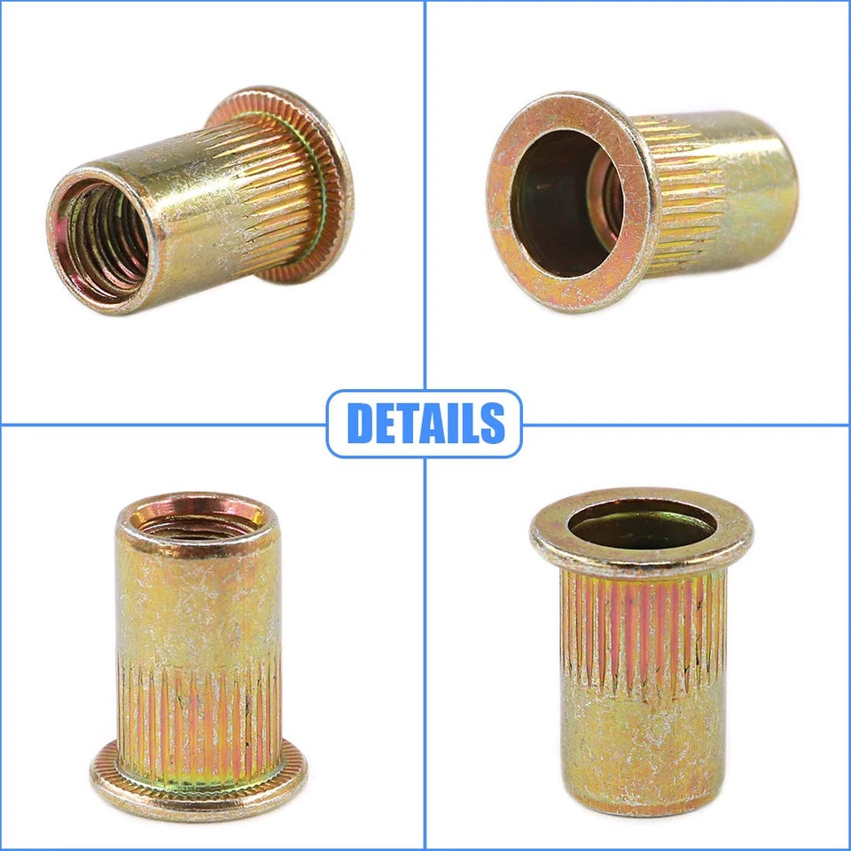 CIRCLE- 100Pcs Yellow 516 18Unc Carbon Steel Flat Head Rivet Nuts Insert Nut Set