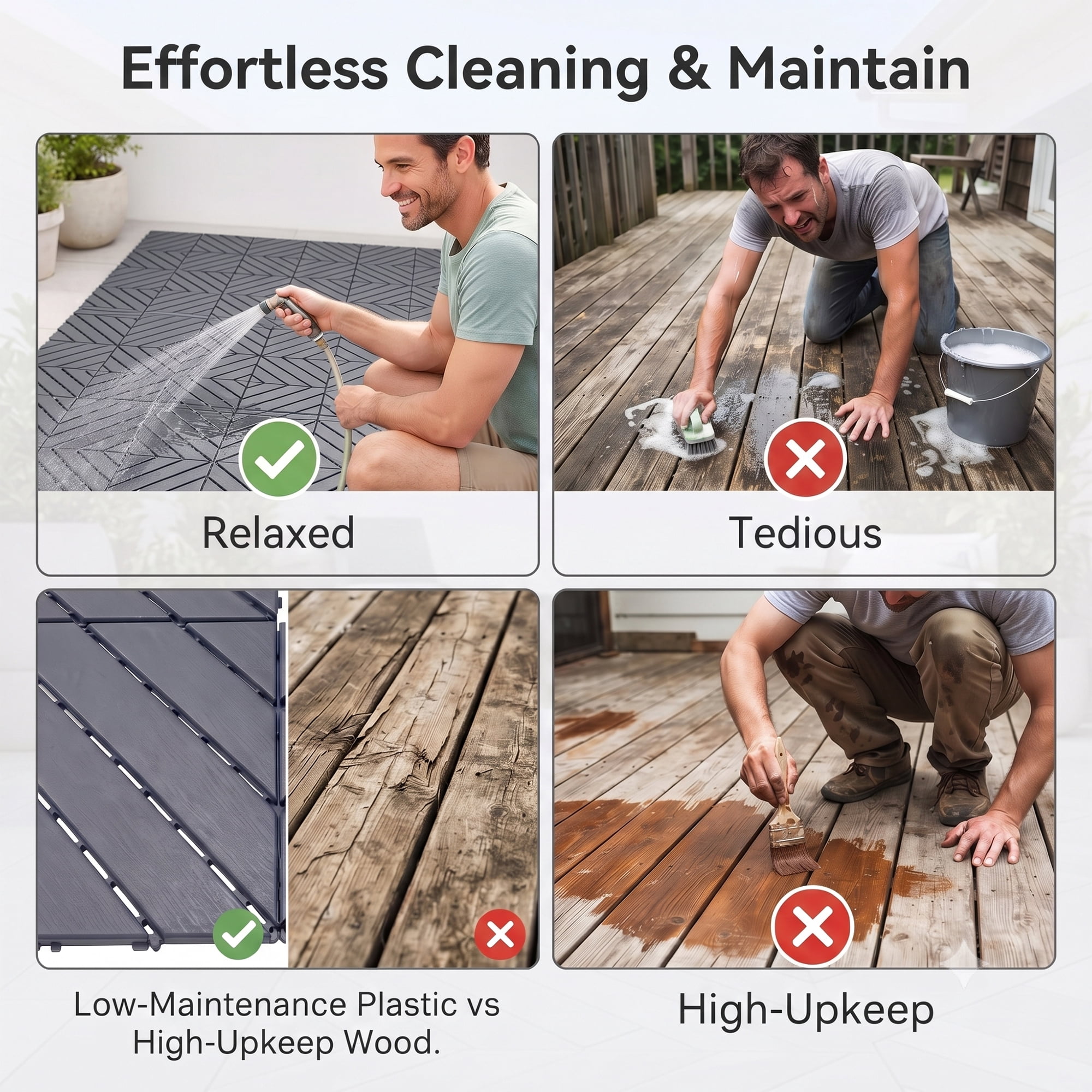 Interlocking Deck Tiles 12x12 in, Waterproof Non-Slip Outdoor Patio Flooring with Drainage Design, Snap Together Tiles for Poolside Porch Garden Backyard, Gray, 44pcs