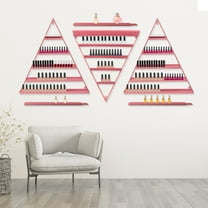 Modern Triangle 5-Tier Pink Wall Mount Iron Nail Polish Display Rack Shelf with 3x Horizontal Bars Max. Load-Bearing Capacity 110lbs 26*2.76*27.6in for Nail Salons, Salon Stores, Homes