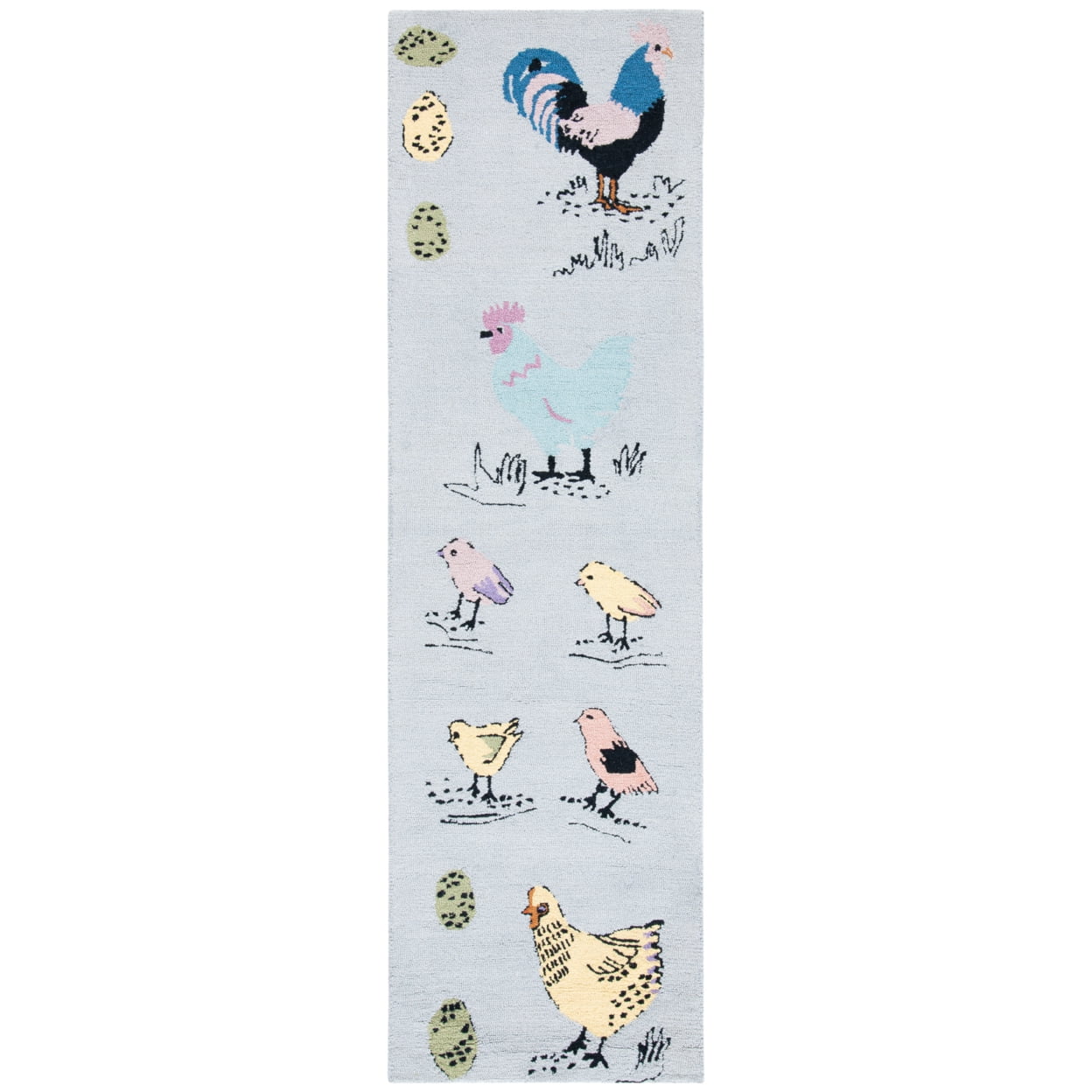 SAFAVIEH Novelty Gracelyn Roosters and Chicks Wool Area Rug, Blue/Yellow, 4' x 6'
