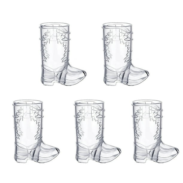 5 copas de vino con temática del oeste, con forma de botas de vaquero, vasos de plástico duro, compactos y divertidos para fiestas de cumpleaños.
