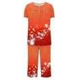 thumbnail image 6 of REORIAFEE Womens 2 Piece Lounge Sets Christmas Plus Size Pajama Short Sleeve Top and Capri Pant Snowflake Sleepwear Red S-3XL, 6 of 6