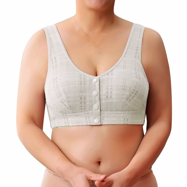 Timegard Wireless Bras for Women Plus Size Breathable Comfort Front Closure Button Bras with Support