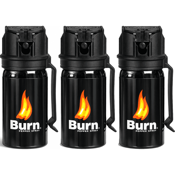 Burn Pepper Spray for Self Defense Max Strength - 1.35 fl oz Black 3 Pack