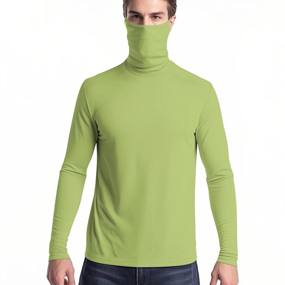 Xfvqtps Mens and Womens Pullover Tops with Face Neck Mask Long Sleeves Cooling Sun Protection Solid Color Breathable Lightweight Summer Shirts with Thumb Hole Army Green