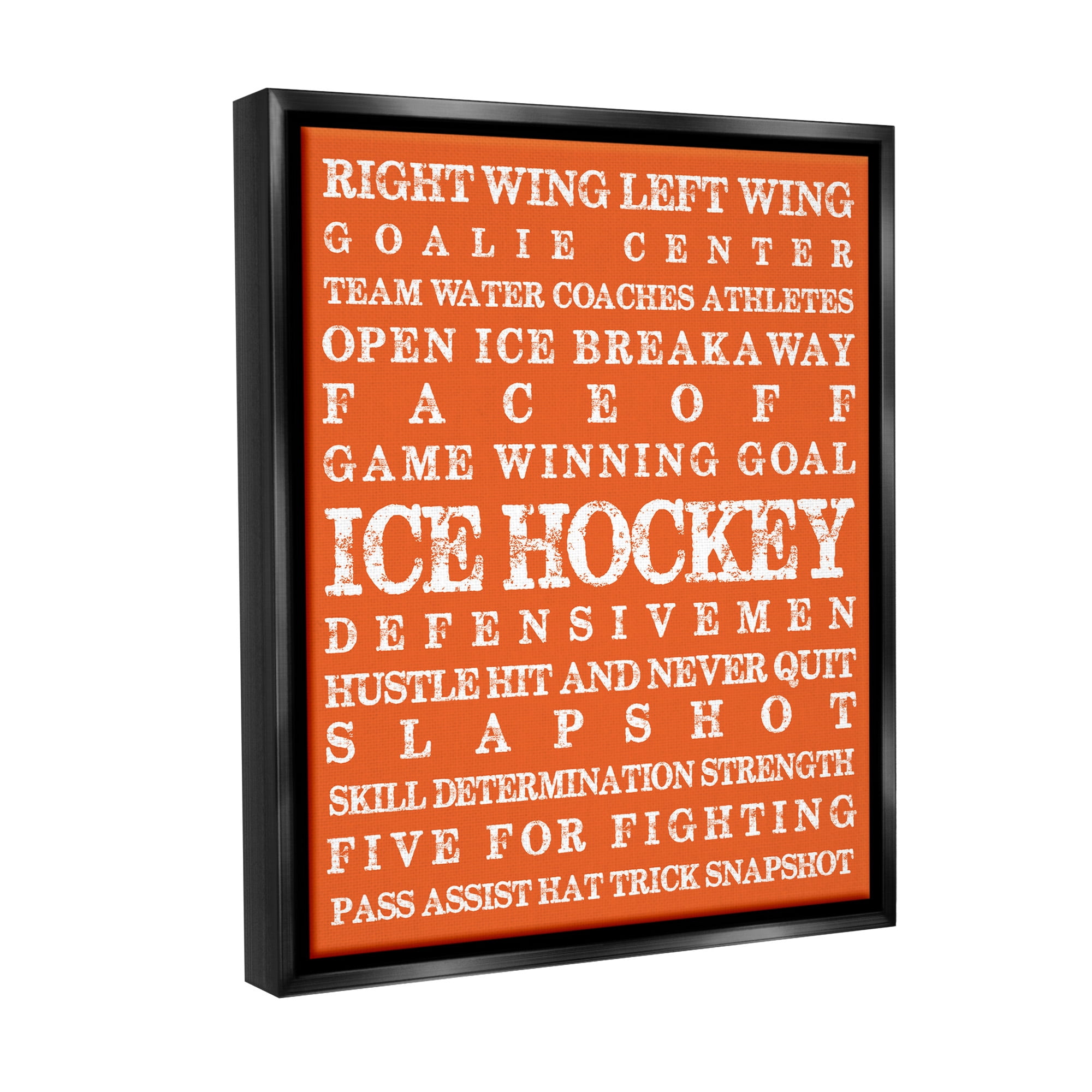Stupell Industries Ice Hockey Phrases Sports Painting Black Floater Framed Canvas Art Print Wall Art, 25 x 31