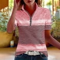 thumbnail image 5 of KIHOUT Women's Striped Color Block Quarter-Zip Polo Shirt, Short Sleeve Stand Collar Casual and Golf Top with Relaxed Fit, 5 of 6