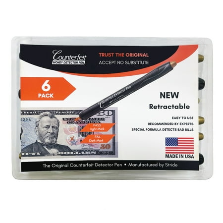 Dri Mark CFDRet6Pk Counterfeit Bill Detector Retractable Marker Pen, Made in The USA, Fake Money Checker - Money Loss Prevention Tester & Fraud Protection for U.S. Currency (Pack of 6)