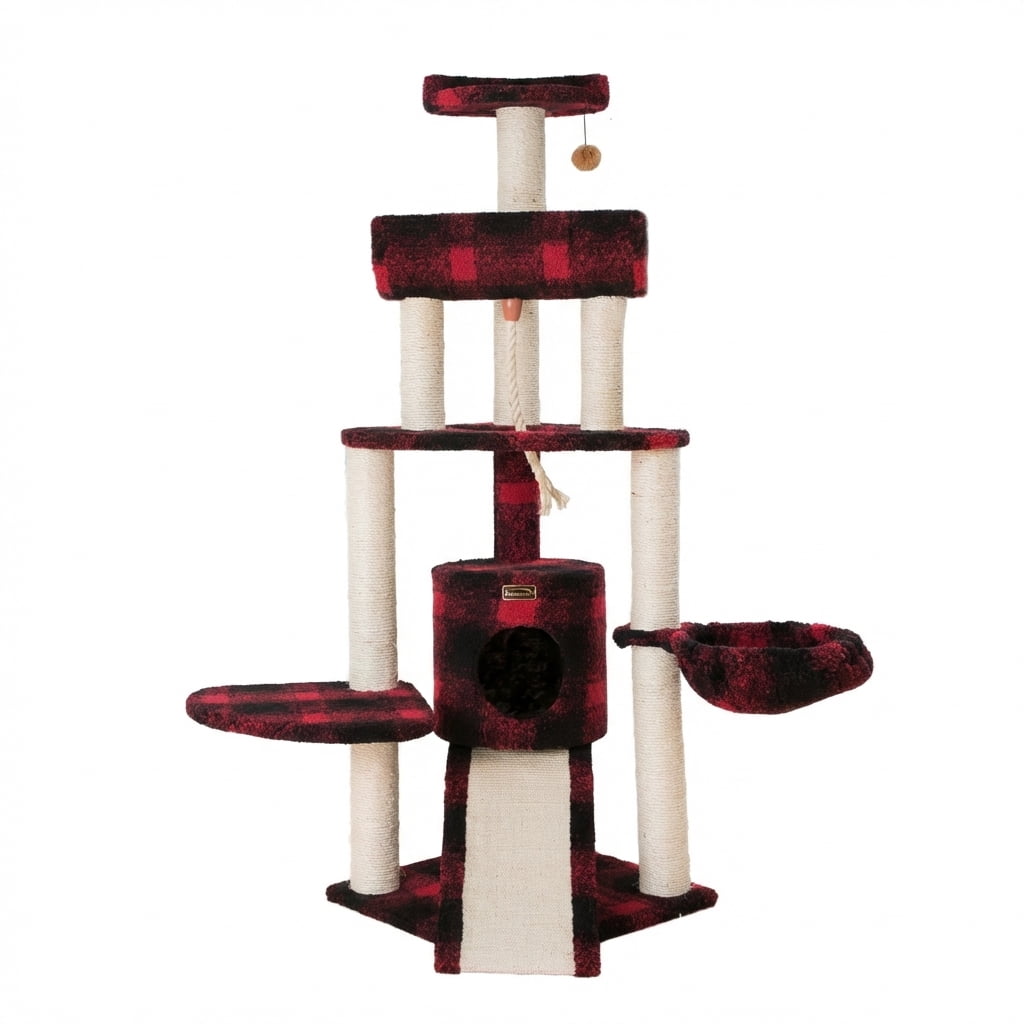 Multi-Level Cat Tree Tower with Sisal Scratching Posts, Cozy Condo, Multiple Platforms and Hanging Toys, Beige, 57" Height