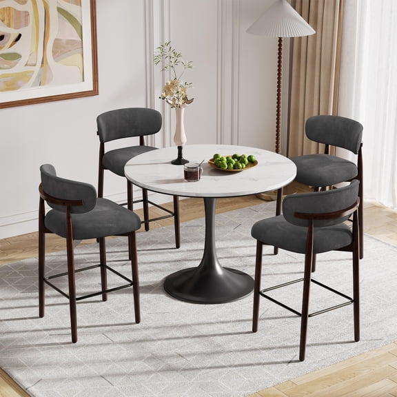 Bar Stools Set of 4, 26″ Counter Height Bar Stools with Wood Legs and Back, Modern Upholstered, Kitchen Bar Stools for Kitchen Island Dining Room Bar, Gray