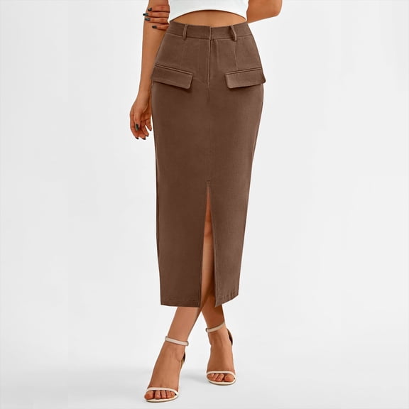 Bnwani Skirt for Women,Womens Skirts,Casual,Pencil,Pockets,Solid,Coffee,M
