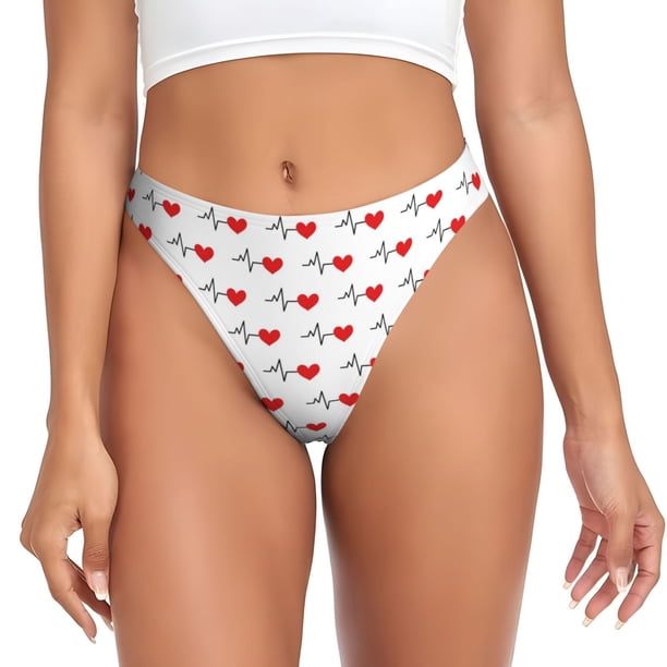 Balery Heartbeat Symbol Tangas de Algodón para Mujer con Estampado – Ropa Interior Sexy, Transpirable, G-string-X-Small