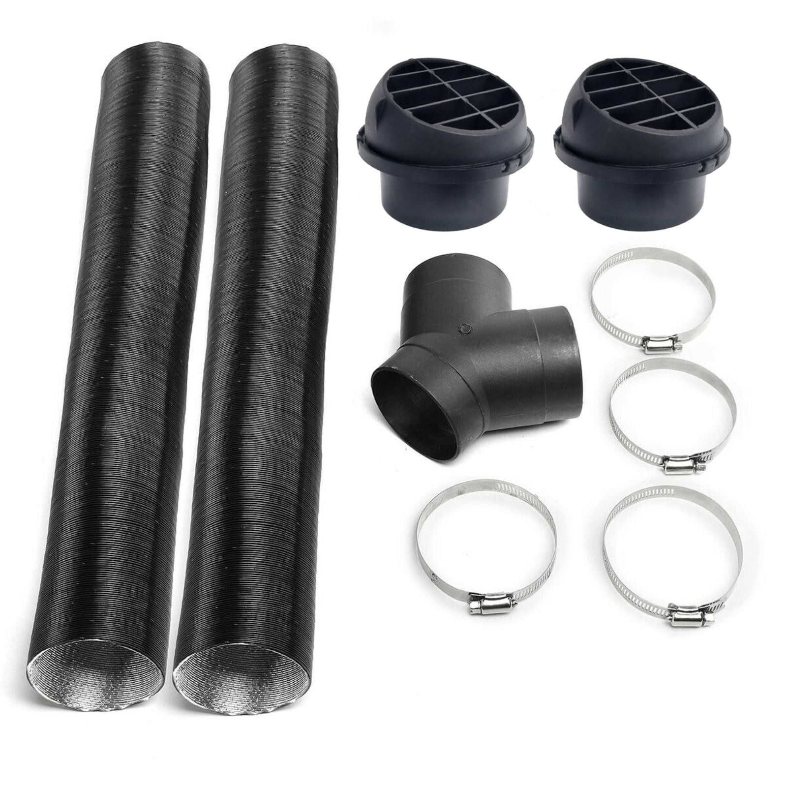 60mm Diesel Parking Heater Warm Air Vent Kit with 2 Flexible Duct Hoses Y Shape Connector 2 Round Air Outlets and 4 Clamps