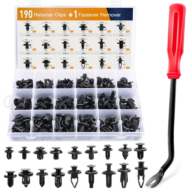 GOOACC 190 piezas de clips de retención y removedor de sujetadores para automóvil - 18 tamaños y aplicaciones más populares Juego de remaches de pasador de empuje automático - Clips de panel de ajuste