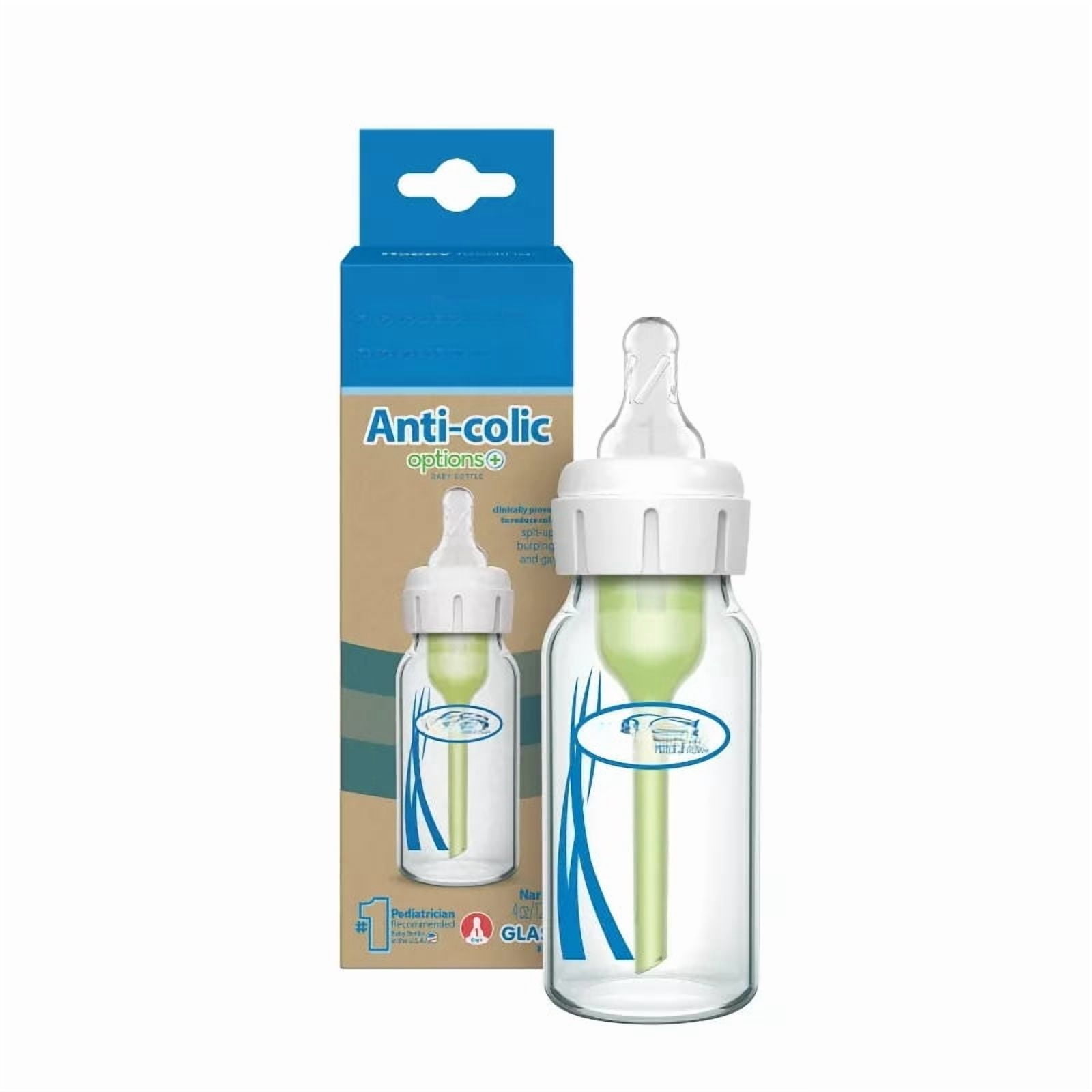 4oz Anti-Colic Narrow Glass Baby Bottle with Level 1 Slow Flow Nipple, 0m+, BPA-Free Infant Feeding Bottle with Internal Vent System, Newborn Baby Bottle for Breast Milk and Formula Feeding