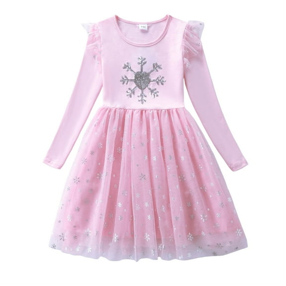 Hifoo Long Sleeve Girls Party Dress Snowflake Embroidery Gown Holiday Winter Formal Occasions Special Events Versatile Kids Christmas Solid Color O-Neck Dresses