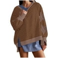 thumbnail image 1 of Timegard Womens Crewneck Sweatshirts Striped Long Sleeve Side Split Pullover Fall Casual Loose Tops, 1 of 6