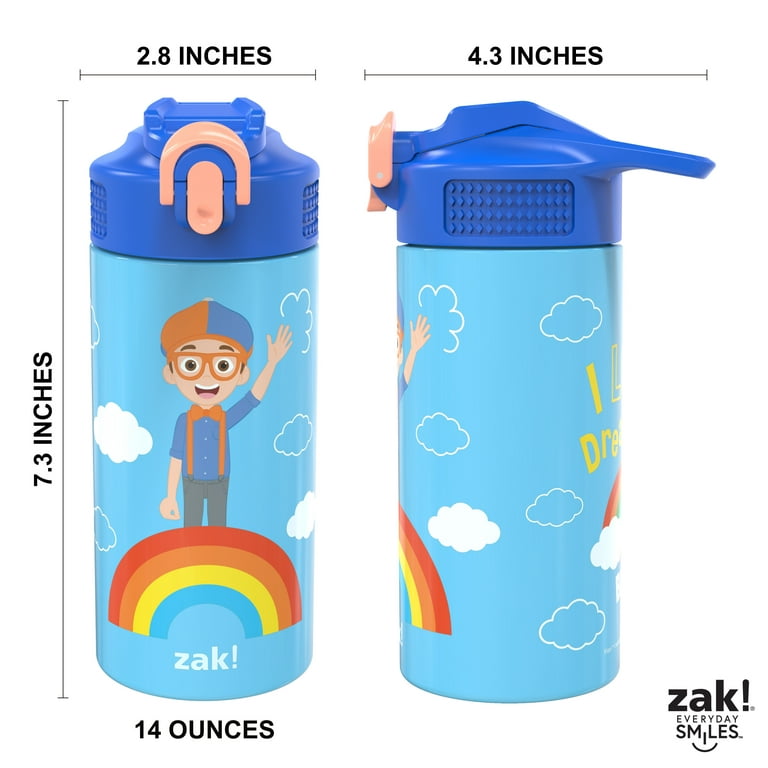  Zak Designs Blippi Kids Water Bottle with Spout Cover and  Built-in Carrying Loop, Made of Durable Plastic, Leak-Proof Water Bottle  Design for Travel (17.5 oz, Pack of 2) : Baby