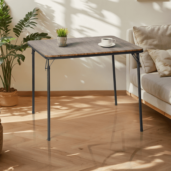 FurnitureR 33.3''W Outdoor Folding Table, 4FT Portable Camping Table with MDF Tabletop&Metal Frame, Brown Folding Card Table for Picnic, Party, Camping, Wood Table Top, Easy to Clean