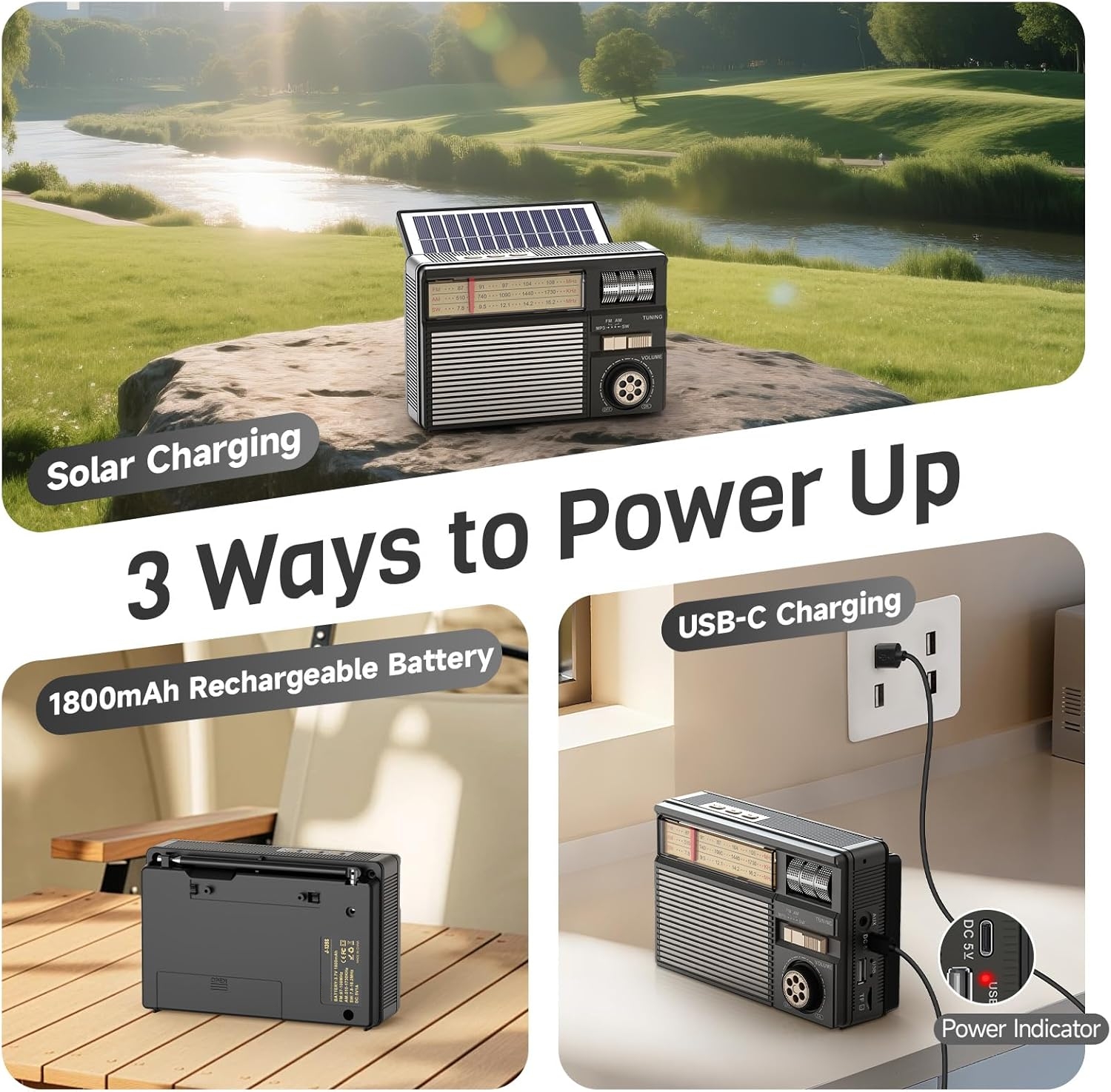 Portable Radio FM/AM/SW,Retro Bluetooth Speaker,Vintage Transistor Radios,TF Card/USB Playback,USB-C/Solar Battery Operated,Lanyard,Small Radios for Home Kitchen Outdoor,Gifts for Seniors Elderly