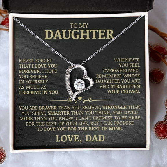 To My Daughter - Never Forget That I Love You Necklace, Forever Love Necklace Unique Jewelry with Heartfelt Message Card for Her, Sentimental Birthday Christmas Gift